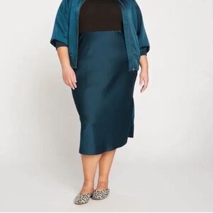 Universal Standard Diane Satin Midi‎ Skirt Women's Size 6 Deep Sea Office Chic